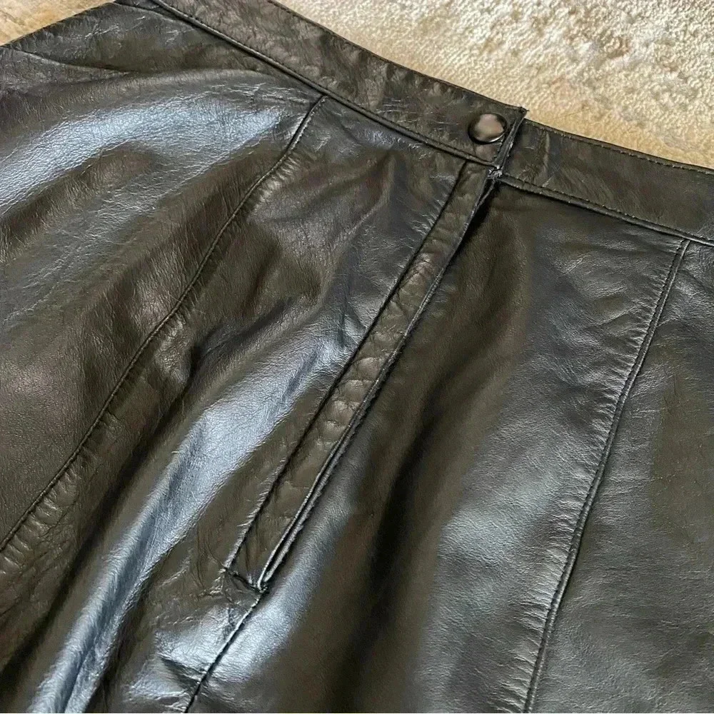 Evan Davies Petites Vintage 100% Leather Pencil Skirt Above Knee: 6
